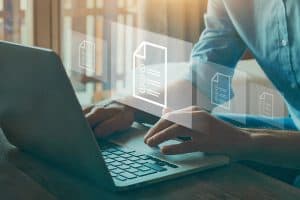 Compliance rules and law regulation policy on virtual screen, documents with checkbox lists
