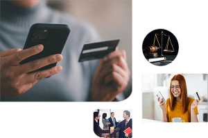 Close up shot of consumer's hands holding credit card and smart phone.