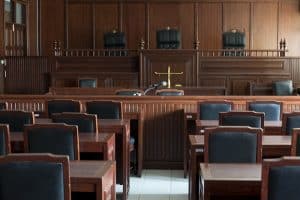 Table and chair in the courtroom of the judiciary